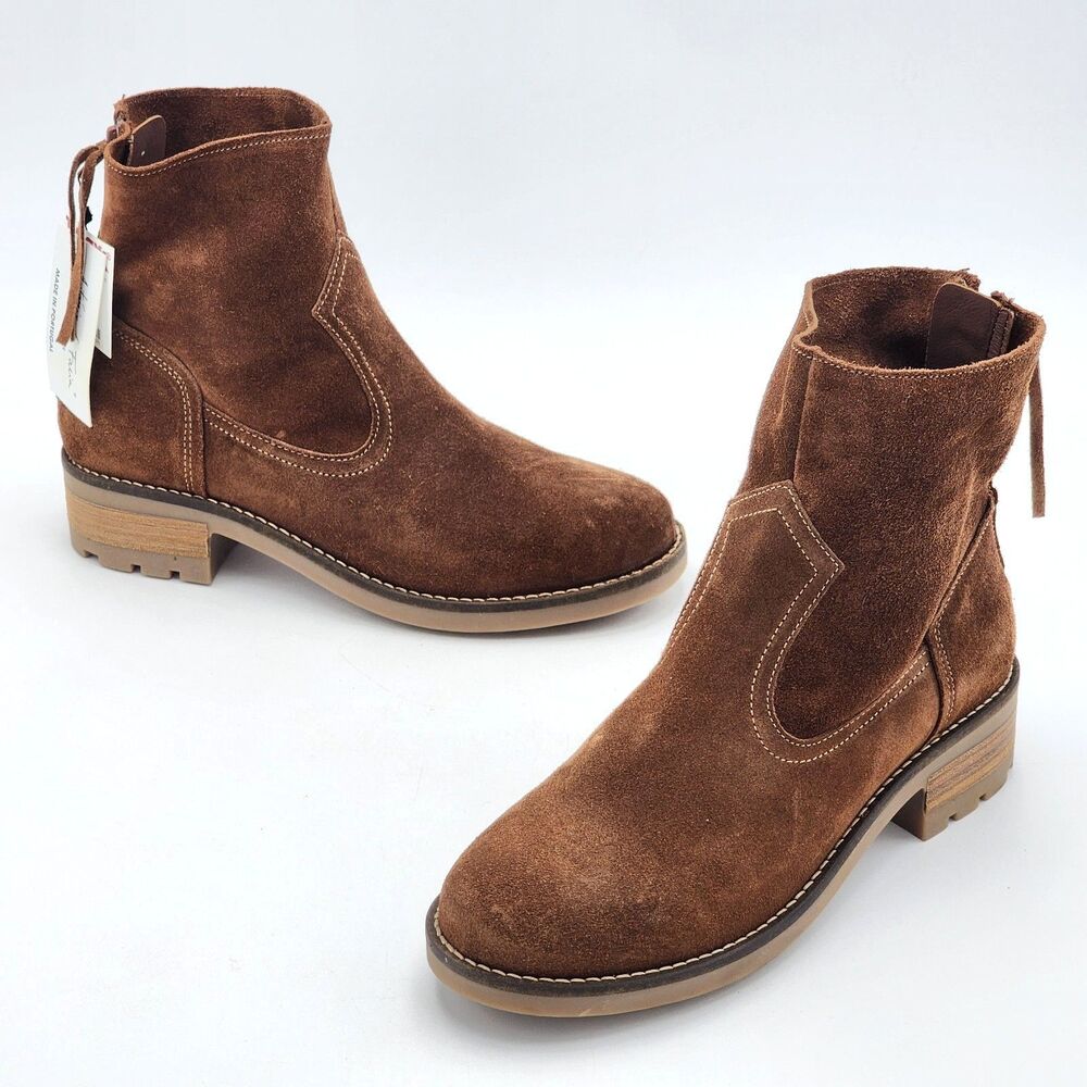 Antonio De Faria Mila Suede Leather Heeled Ankle Boot Booties Brown Size 9.5 NWT